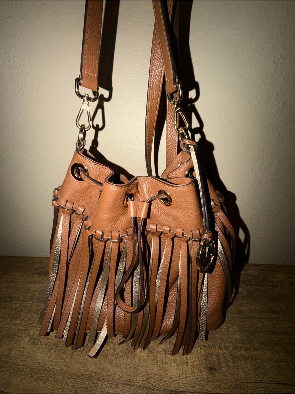 Michael Kors Fringe Bucket Bag - Brown Leather Crossbody